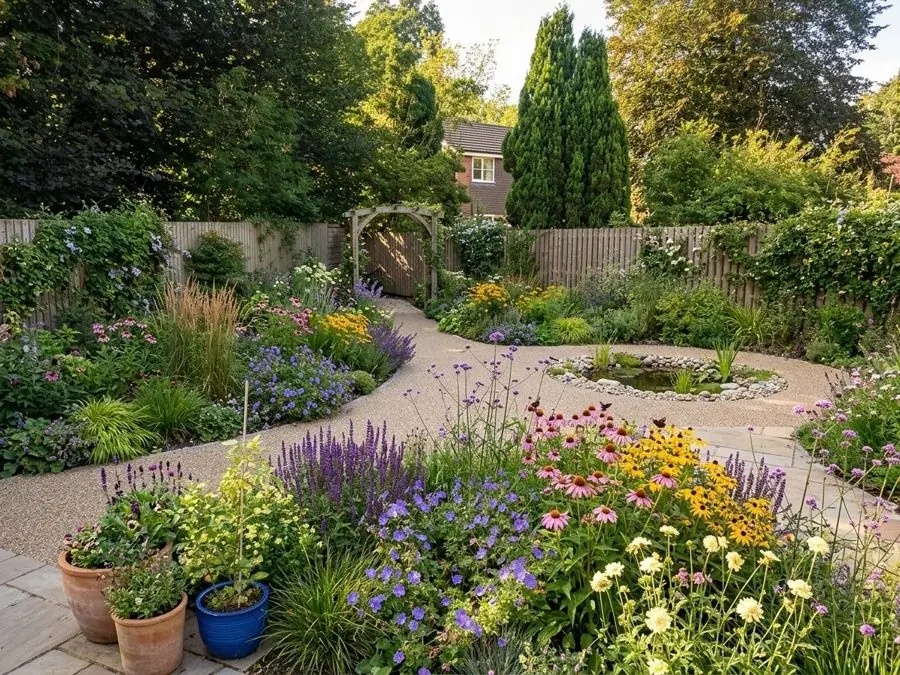 Curved paths and a circle of planting, redesigned