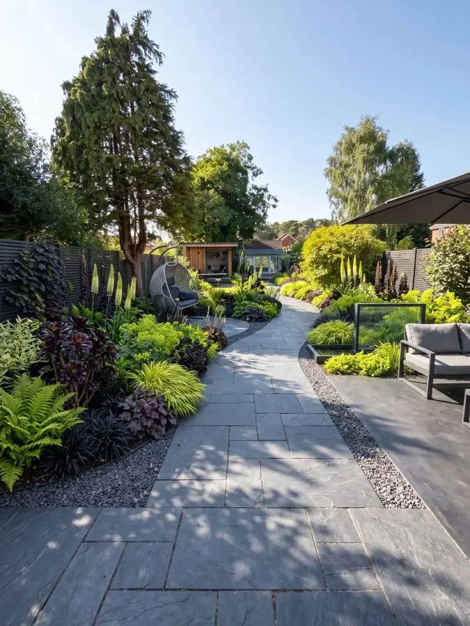 Grey paving and dark leaves, redesigned