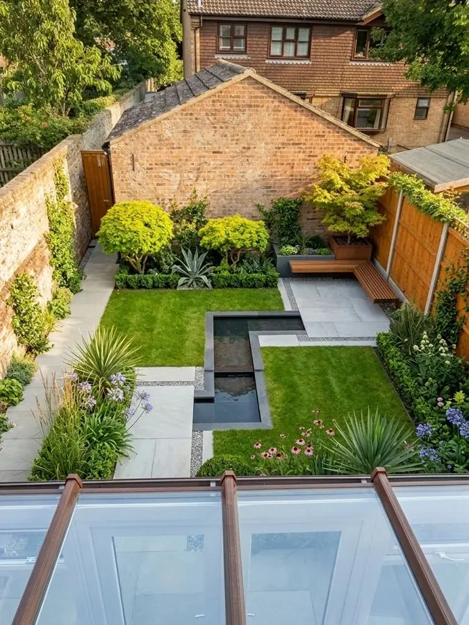 Modern water rill garden, redesigned
