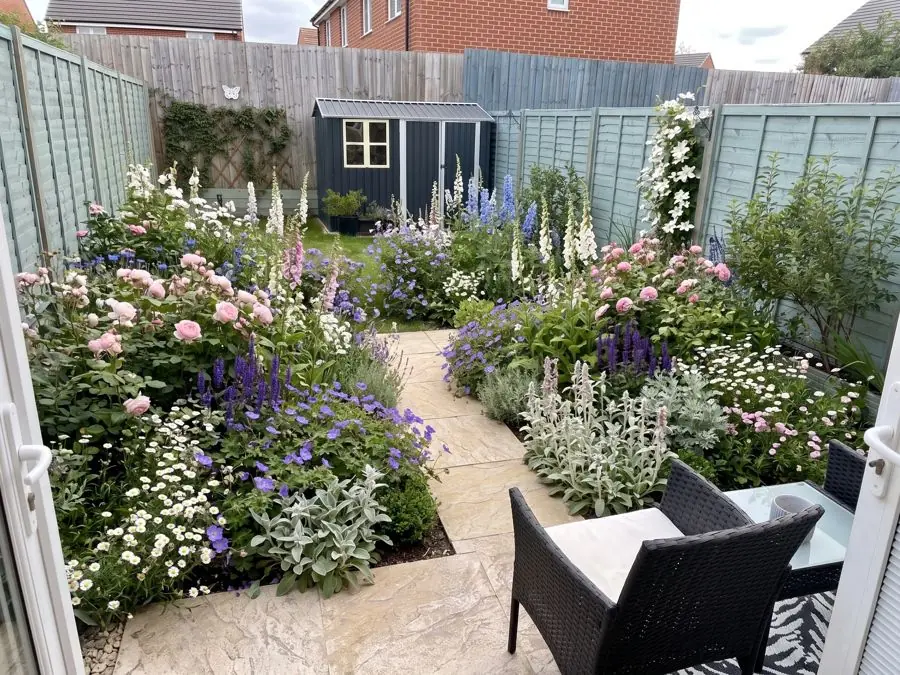 Rose and foxglove patio, an idea for a new build garden