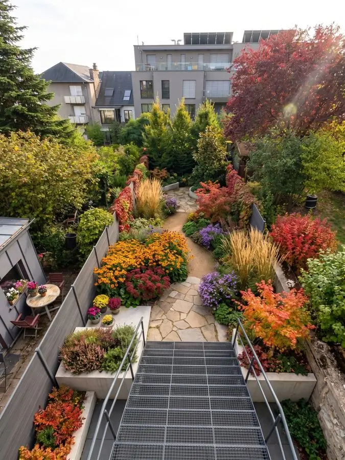Steps down through autumn colour, redesigned