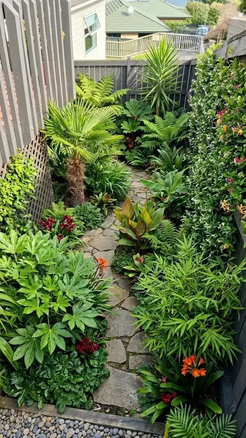 Tropical stone path garden, redesigned