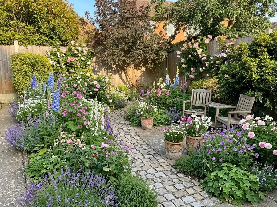 A cobbled path and seats, designed with the app